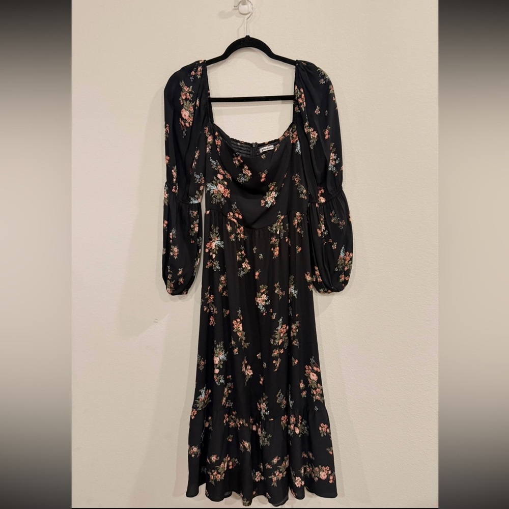 SOLD - Reformation Mica Black Floral Long Sleeve Dress - Picture 4 of 6